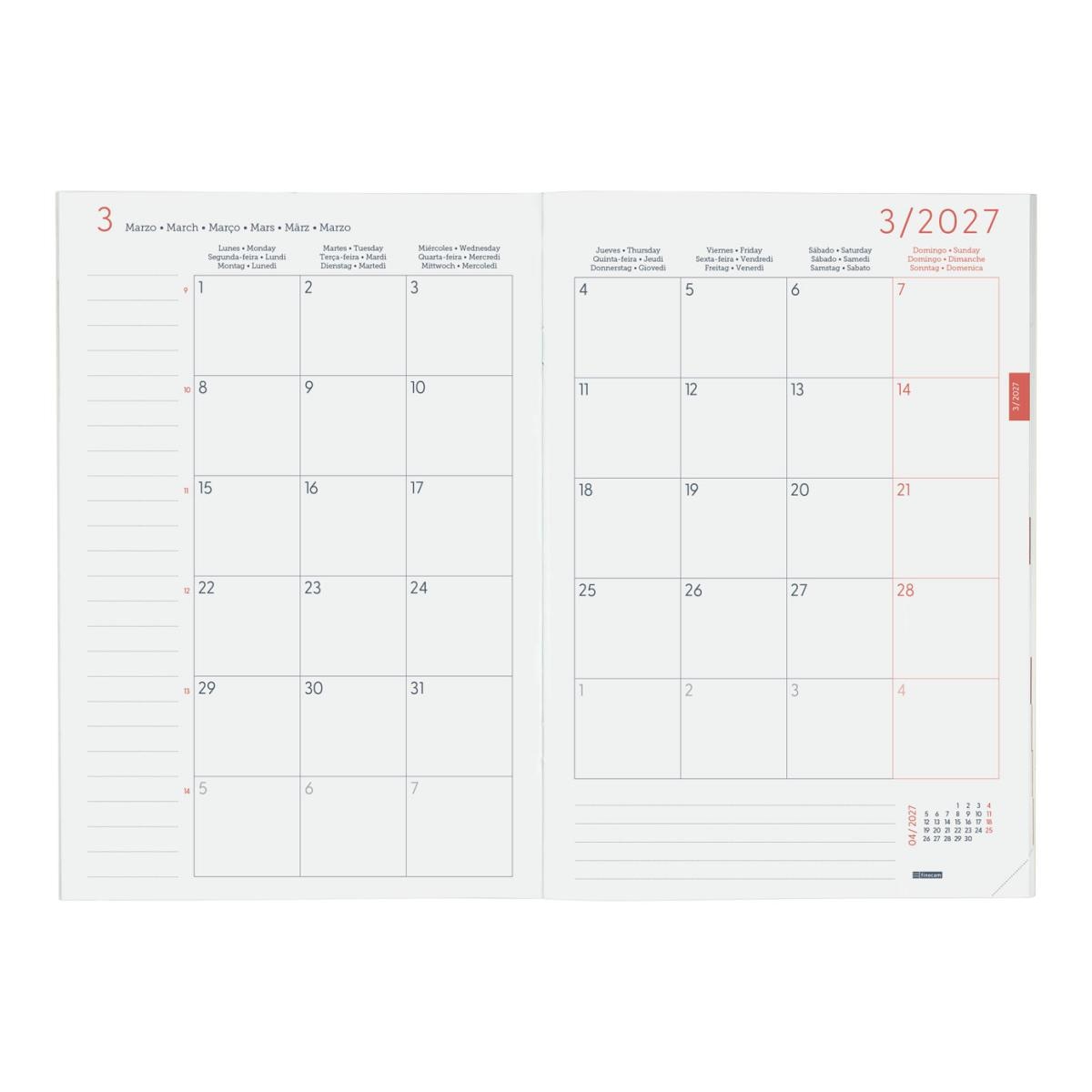 Agenda 2027 Planeador Y11-165x240 mm Mês Em Vista Finocam Cinzento Multilingue Cinzento-4