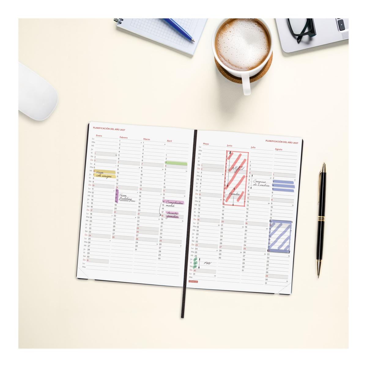 Agenda encuadernada año 2027 Dynamic Mara Y10-140x204 mm Semana Vista Vertical Finocam azul castellano multilingüe Azul-4