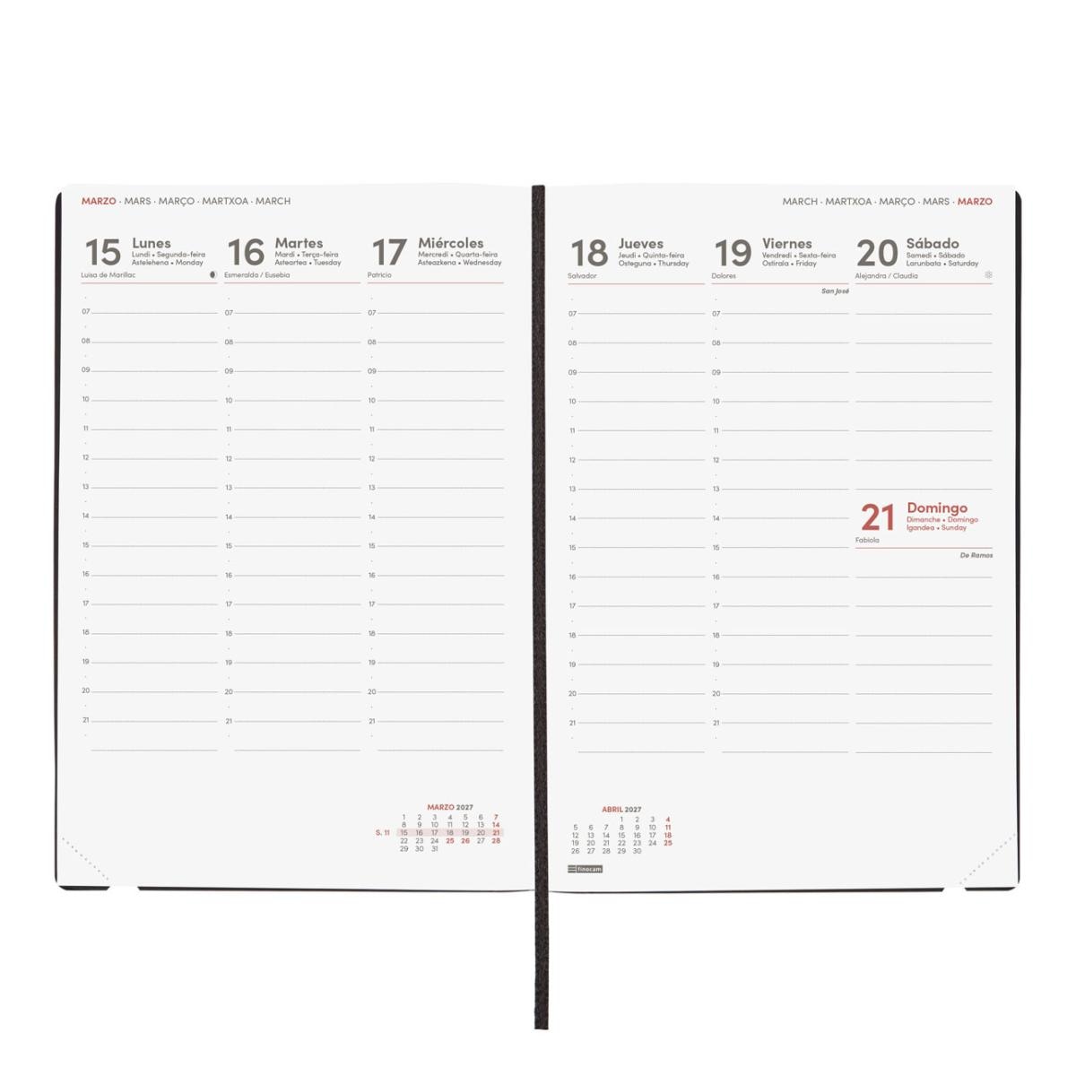Agenda encuadernada año 2027 Dynamic Mara Y10-140x204 mm Semana Vista Vertical Finocam azul castellano multilingüe Azul-5