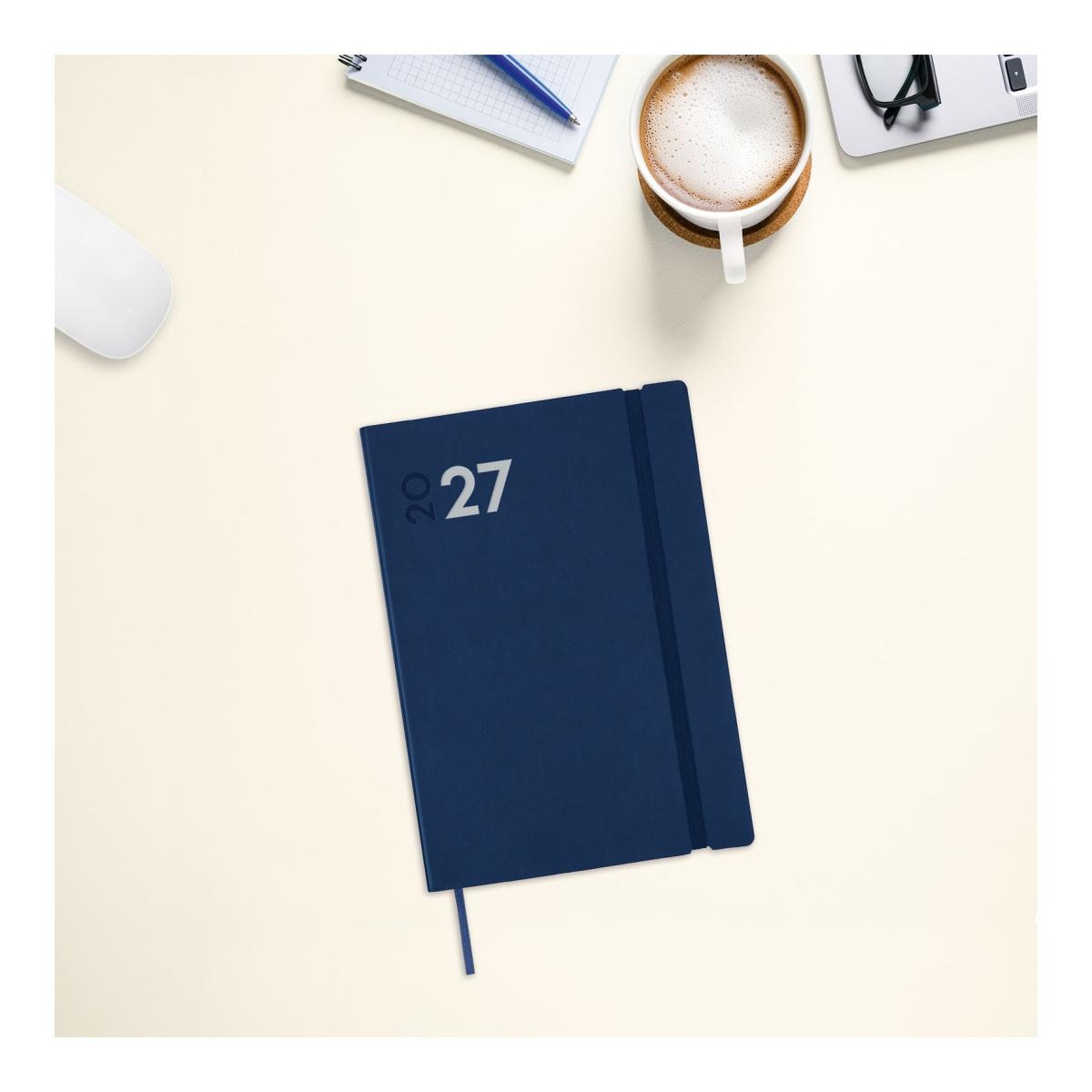 Agenda encuadernada año 2027 Dynamic Mara Y10-140x204 mm 1 Día Página Finocam azul castellano multilingüe Azul-2