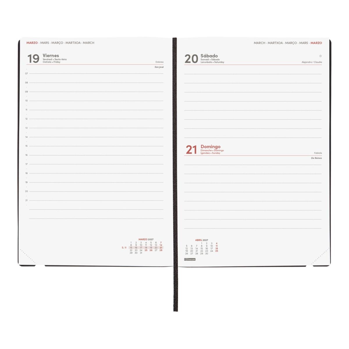Agenda encuadernada año 2027 Dynamic Mara Y10-140x204 mm 1 Día Página Finocam azul castellano multilingüe Azul-5