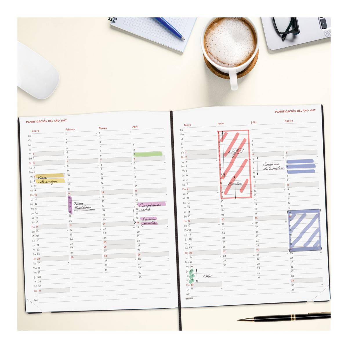 Agenda encuadernada año 2027 Dynamic Mara Y12-210x270 mm 1 Día Página Finocam negro castellano multilingüe Negro-4