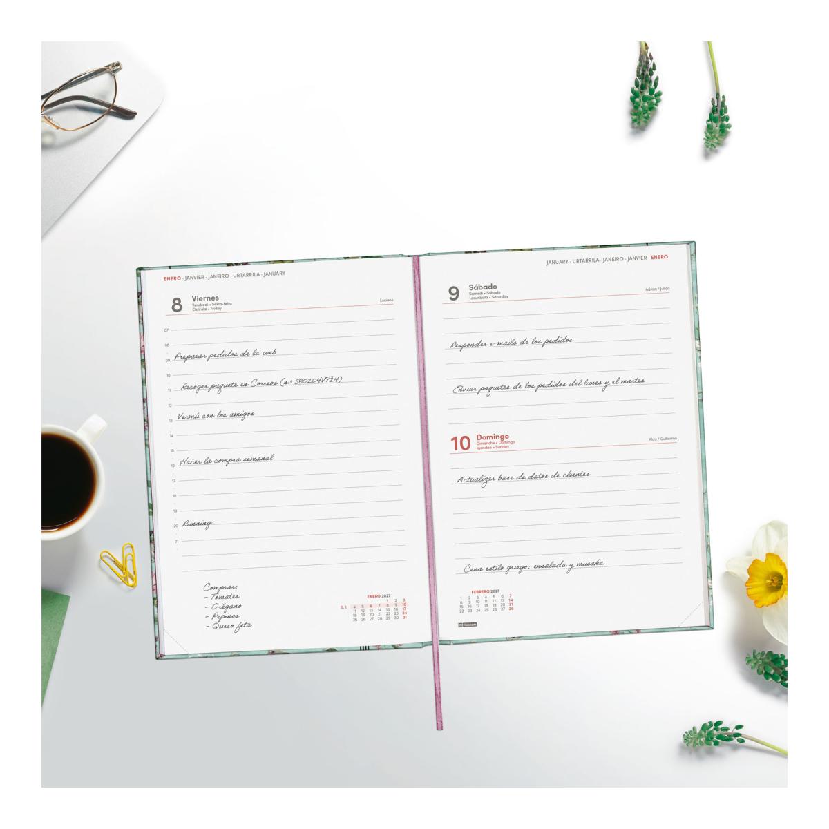 Imagen 3 de Agenda encuadernada año 2027 Dynamic Porto Design Y10-140x204 mm 1 Día Página Botanic Finocam multicolor castellano multilingüe Multicolor