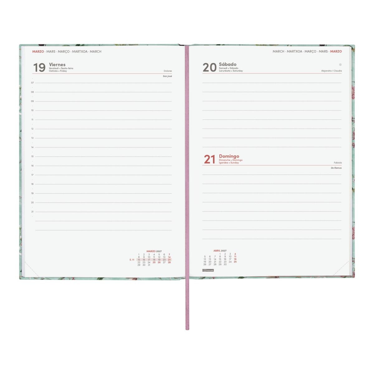 Imagen 5 de Agenda encuadernada año 2027 Dynamic Porto Design Y10-140x204 mm 1 Día Página Botanic Finocam multicolor castellano multilingüe Multicolor