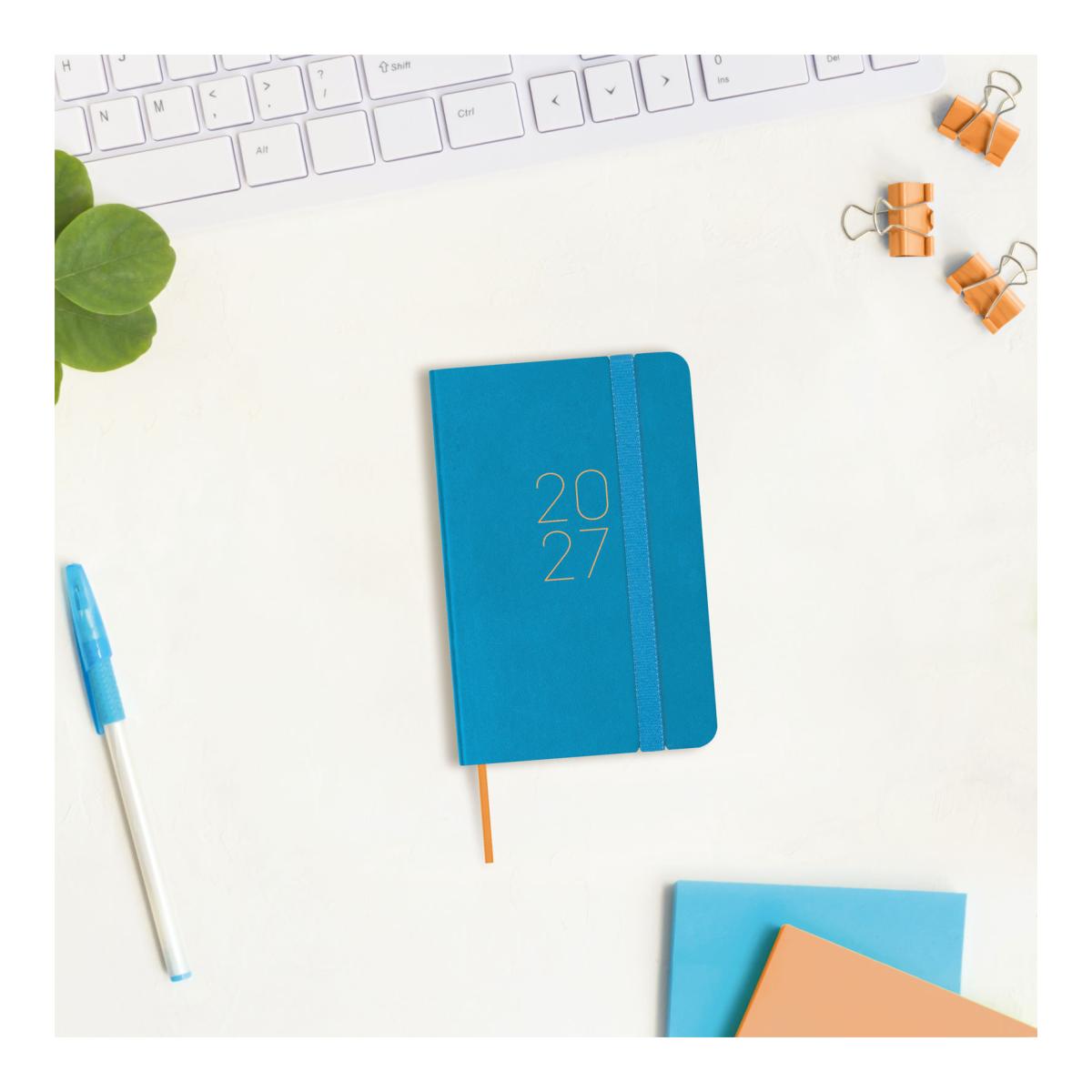 Agenda Encadernada 2027 Flexi Lisa F2-82x127 mm Semanal Horizontal Finocam Azul Multilingue Azul-2