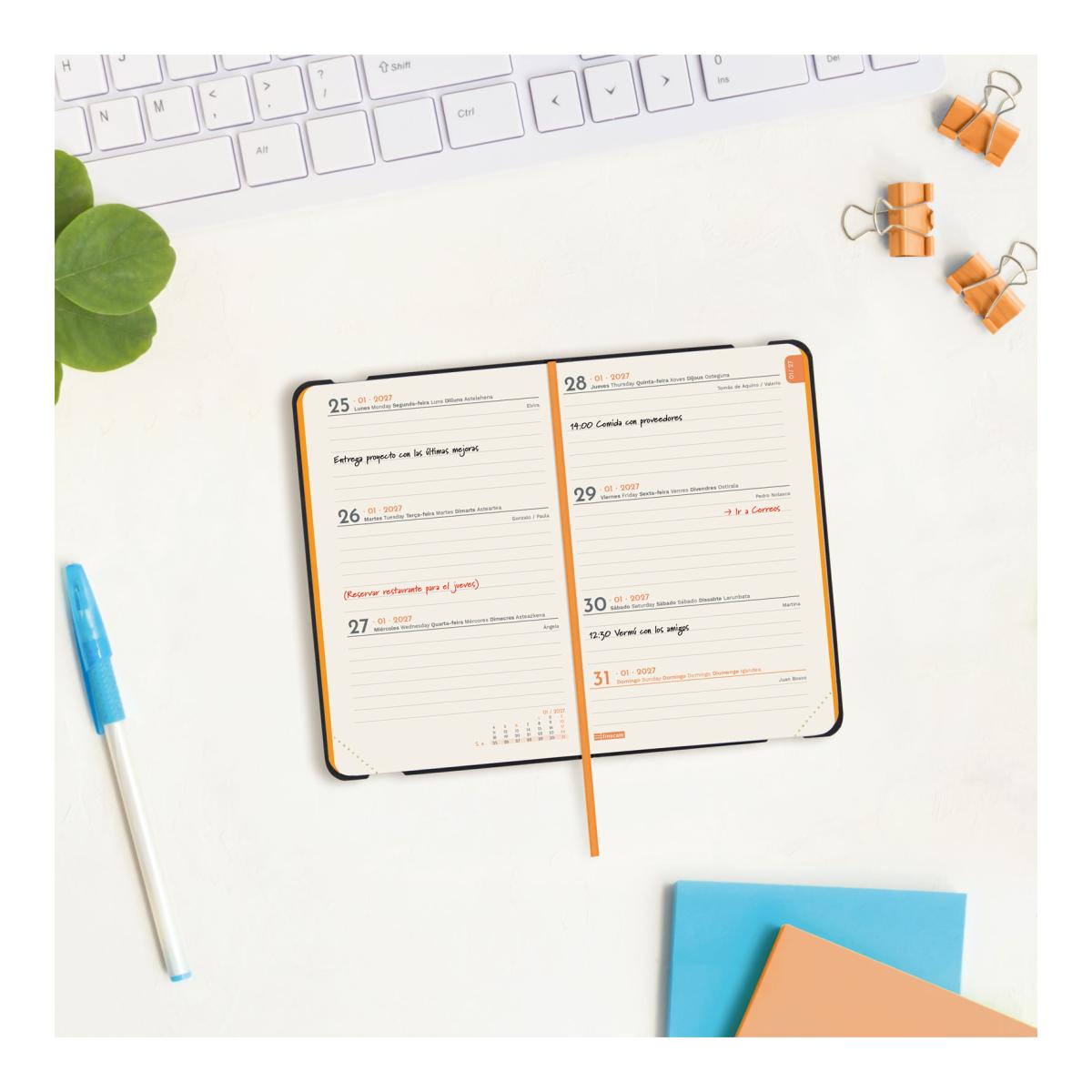 Agenda Encadernada 2027 Flexi Lisa F2-82x127 mm Semanal Horizontal Finocam Azul Multilingue Azul-3