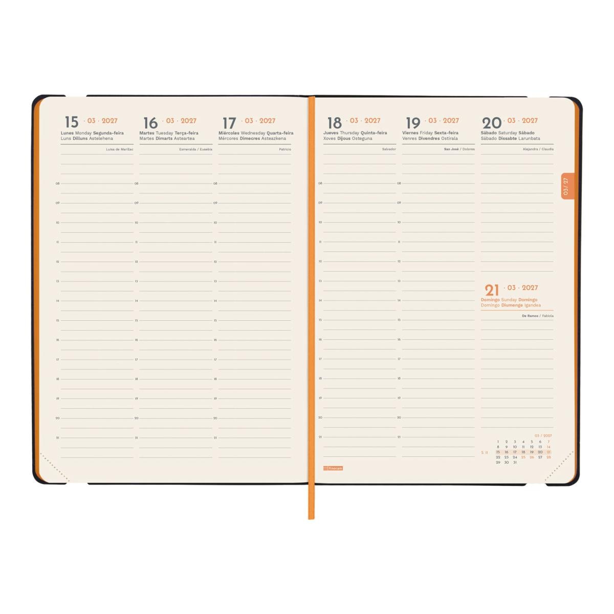 Agenda Encadernada 2027 Flexi Lisa F2-82x127 mm Semanal Horizontal Finocam Azul Multilingue Azul-5