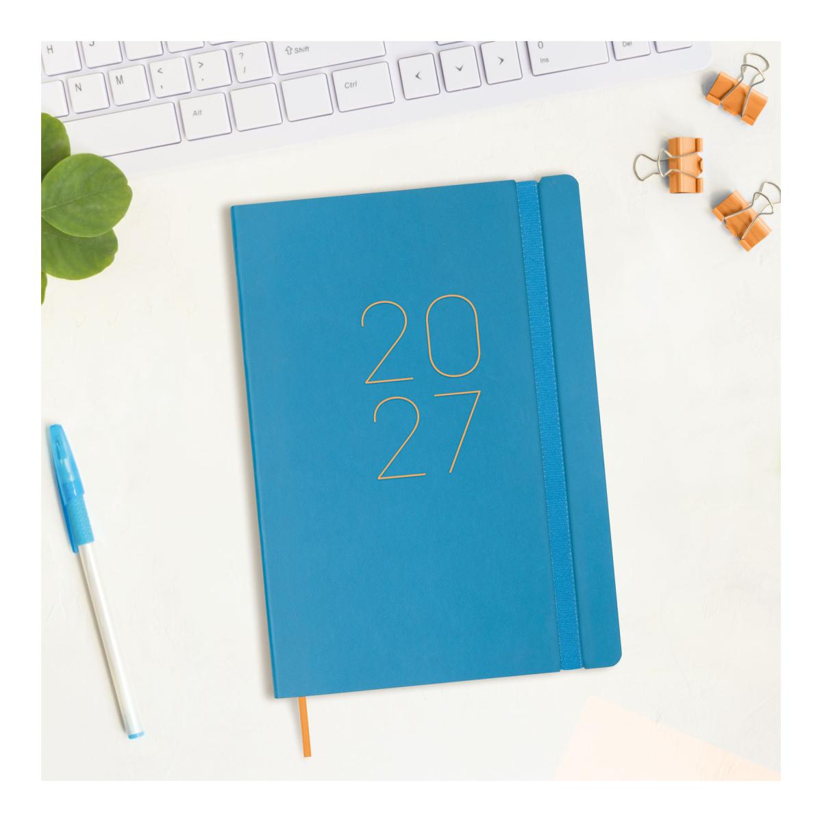 Agenda Encadernada 2027 Flexi Lisa FA5-148x210 mm Semanal Vertical Finocam Azul Multilingue Azul-2