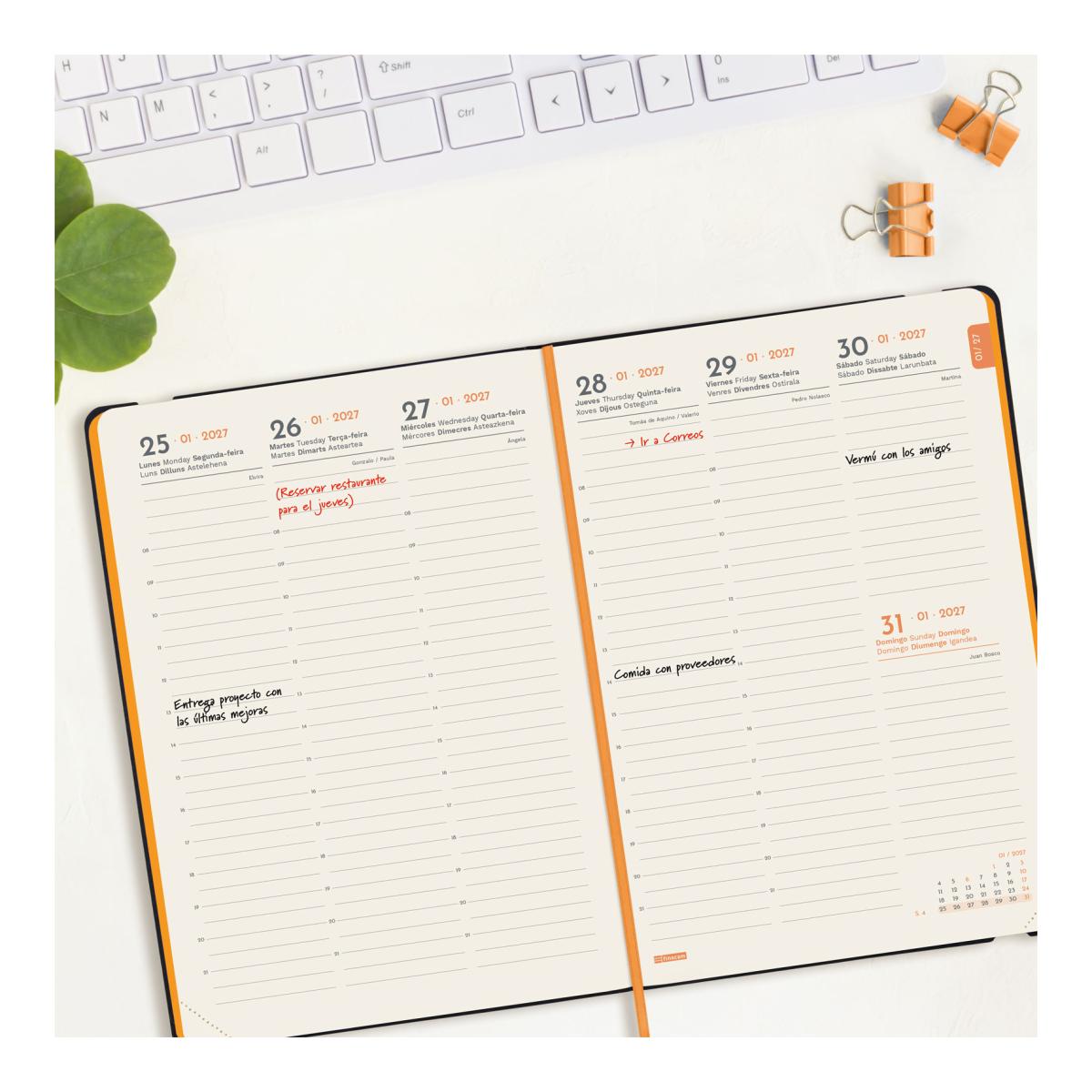 Agenda Encadernada 2027 Flexi Lisa FA5-148x210 mm Semanal Vertical Finocam Azul Multilingue Azul-3
