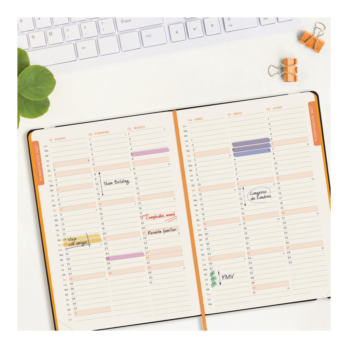 Agenda Encadernada 2027 Flexi Lisa FA5-148x210 mm Semanal Vertical Finocam Azul Multilingue Azul-4