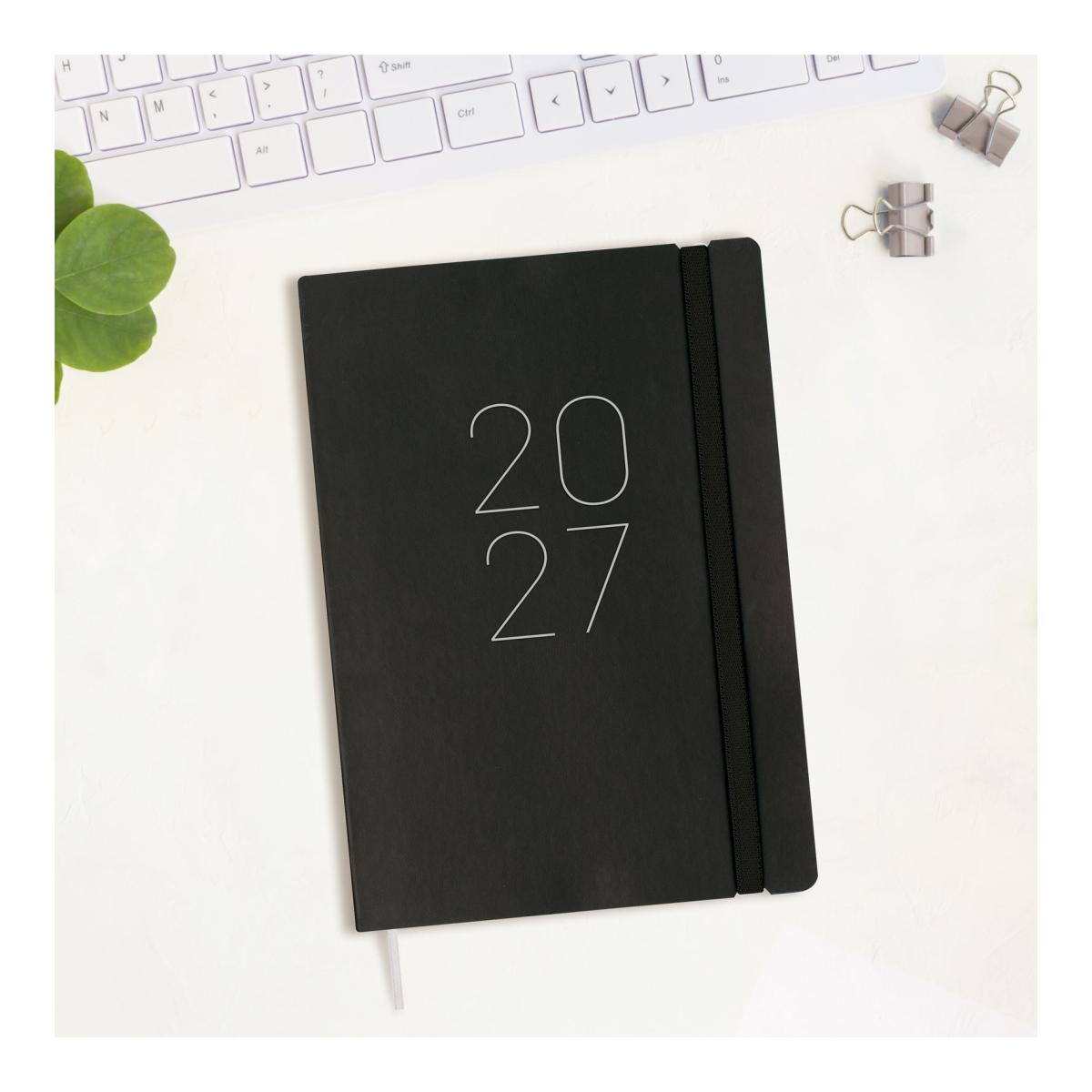 Agenda Encadernada 2027 Flexi Lisa FA5-148x210 mm Semanal Vertical Finocam Preto Multilingue Preto-2