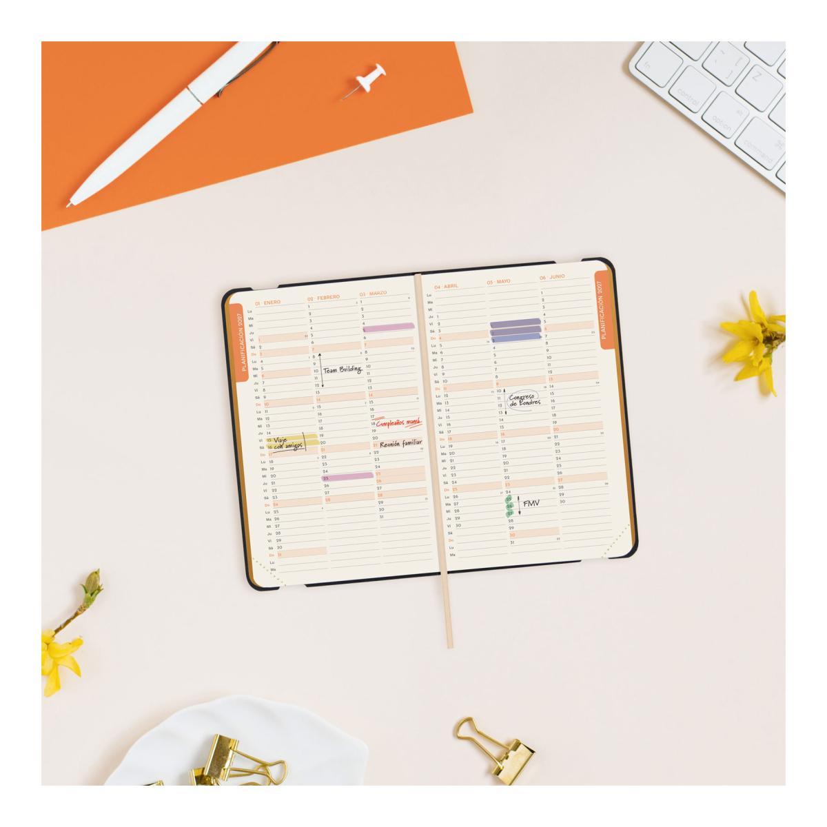 Agenda Encadernada 2027 Flexi Joy F2-82x127 mm Semanal Horizontal Bloom Finocam Multicolor Multilingue Multicolor-4