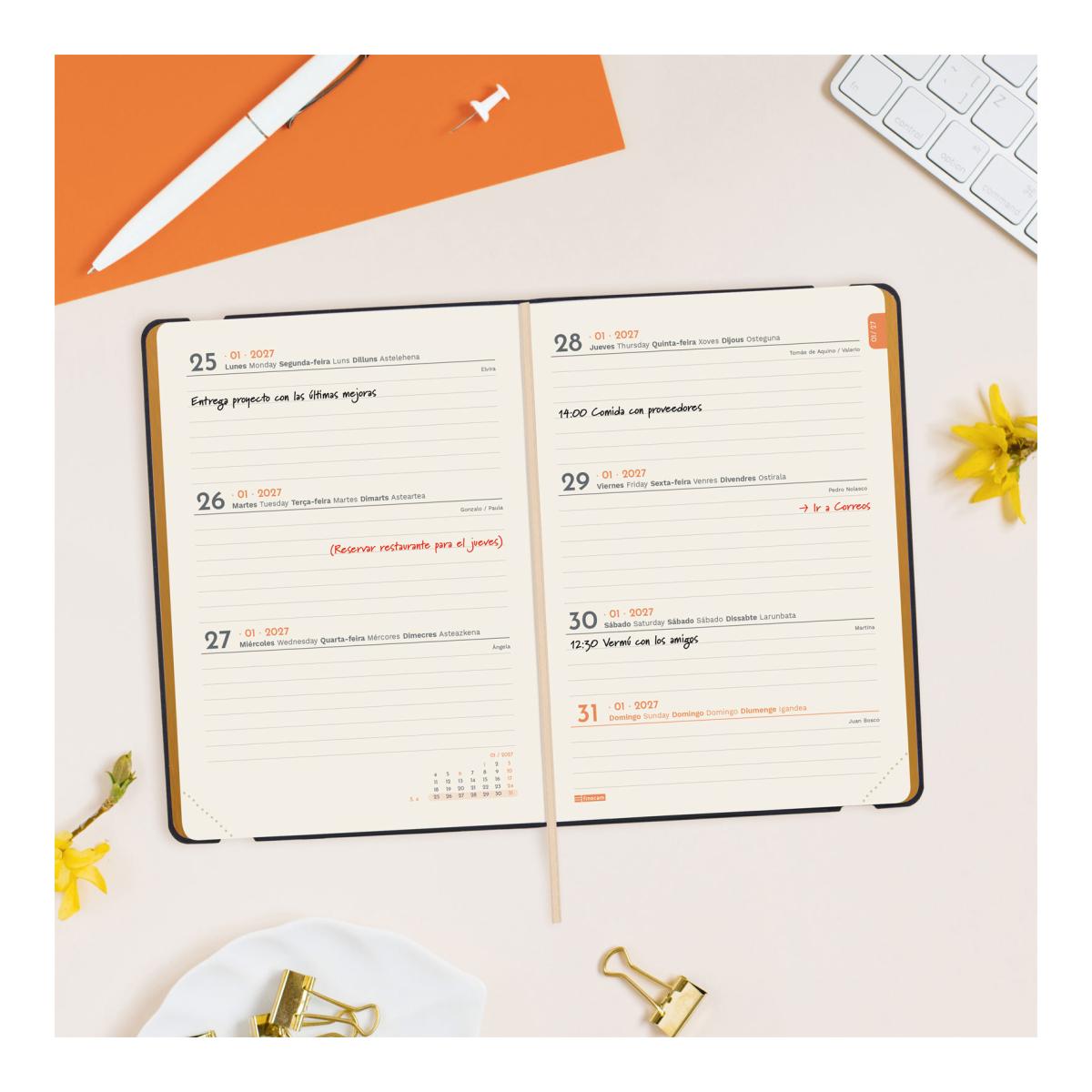 Agenda Encadernada 2027 Flexi Joy F4-118x168 mm Semanal Horizontal Bloom Finocam Multicolor Multilingue Multicolor-3