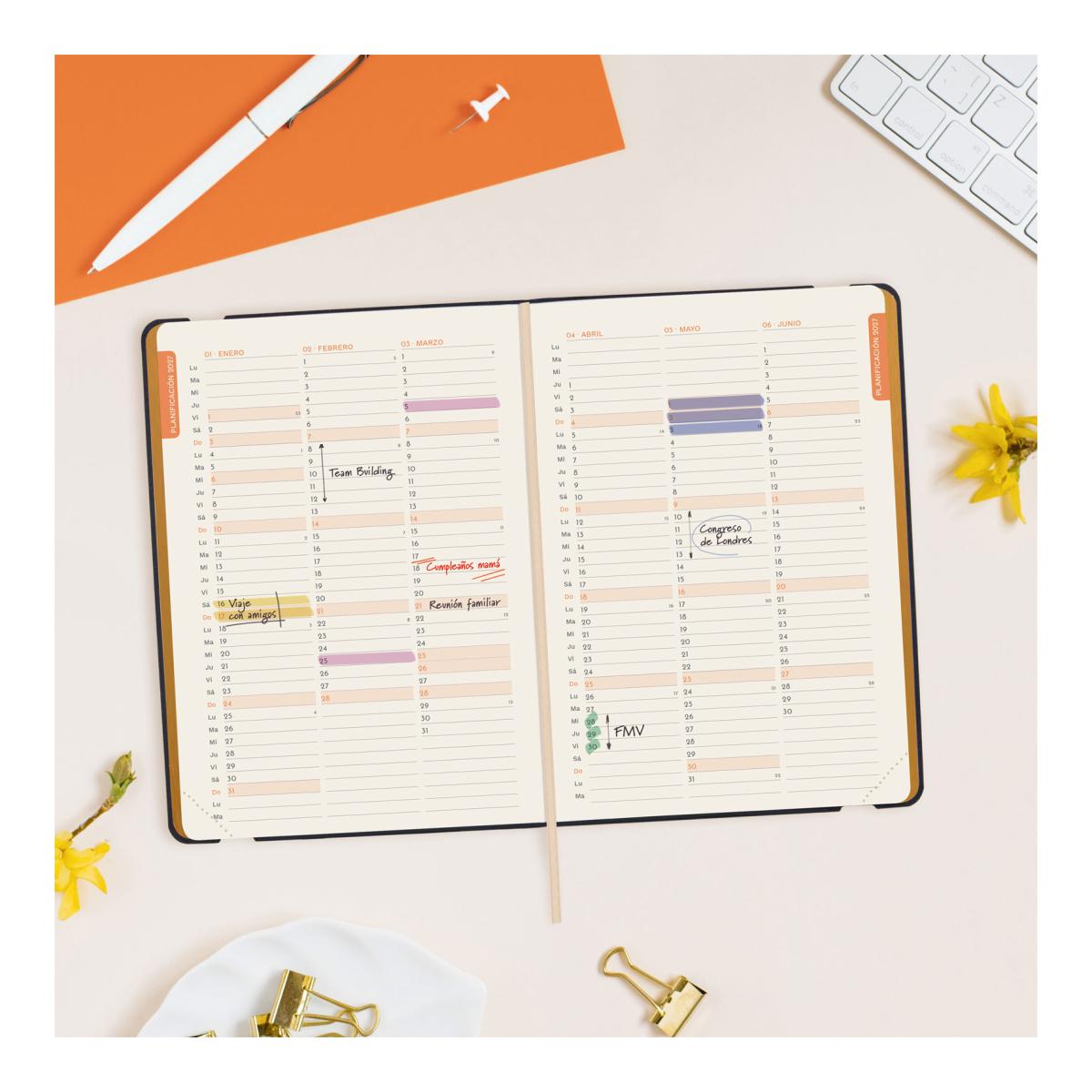 Agenda Encadernada 2027 Flexi Joy F4-118x168 mm Semanal Horizontal Bloom Finocam Multicolor Multilingue Multicolor-4