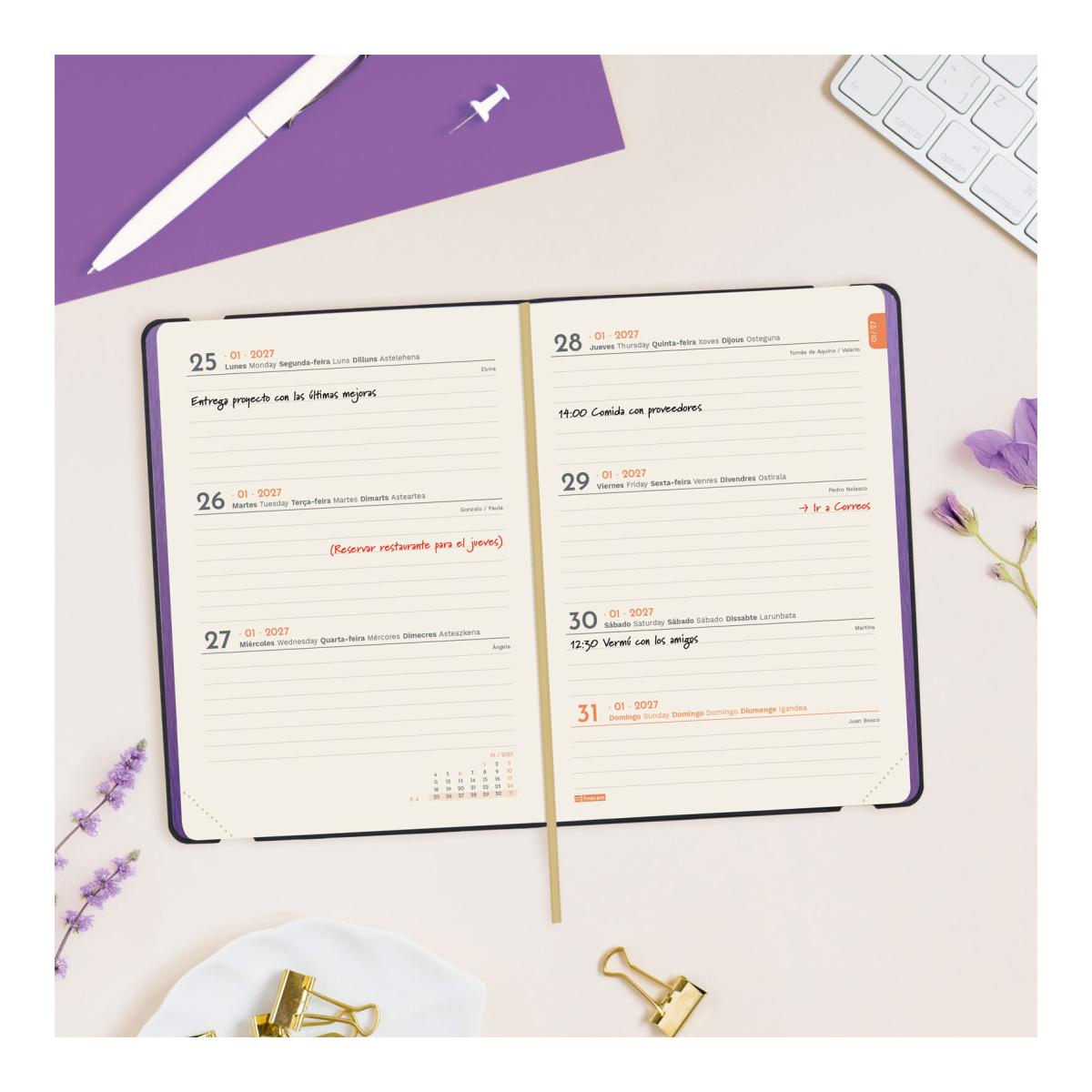 Agenda Encadernada 2027 Flexi Joy F4-118x168 mm Semanal Horizontal Fiona Finocam Multicolor Multilingue Multicolor-3