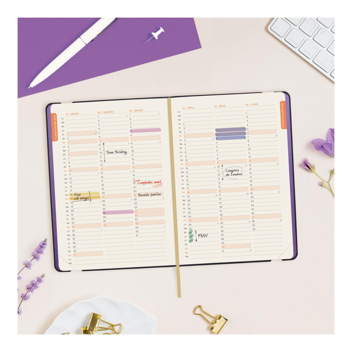 Agenda Encadernada 2027 Flexi Joy F4-118x168 mm Semanal Horizontal Fiona Finocam Multicolor Multilingue Multicolor-4