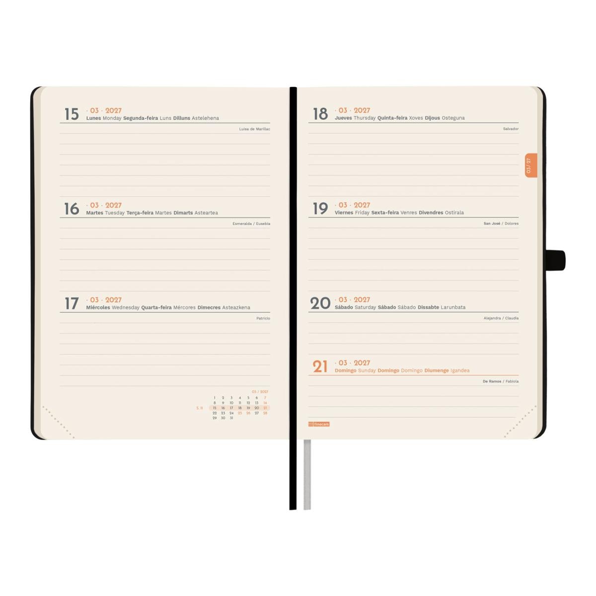Agenda Encadernada 2027 Mínimal Textura M4-118x168 mm Semanal Horizontal Finocam Azul Multilingue Azul-5