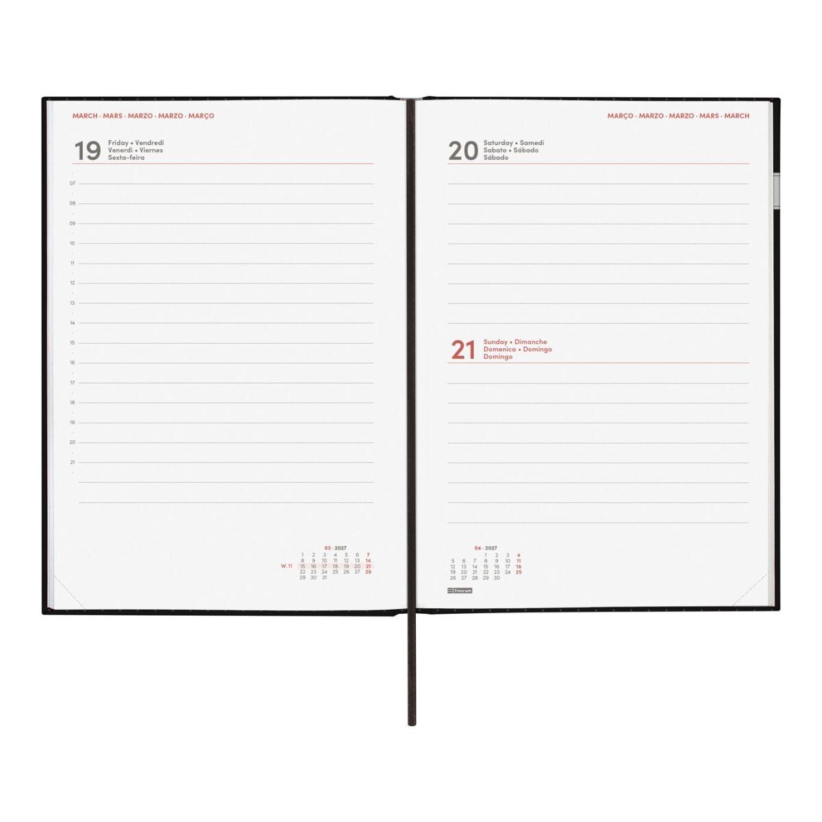 Agenda Encadernada 2027 Dynamic Porto Y10-140x204 mm 1 Dia Por Página Finocam Preto Multilingue Preto-5