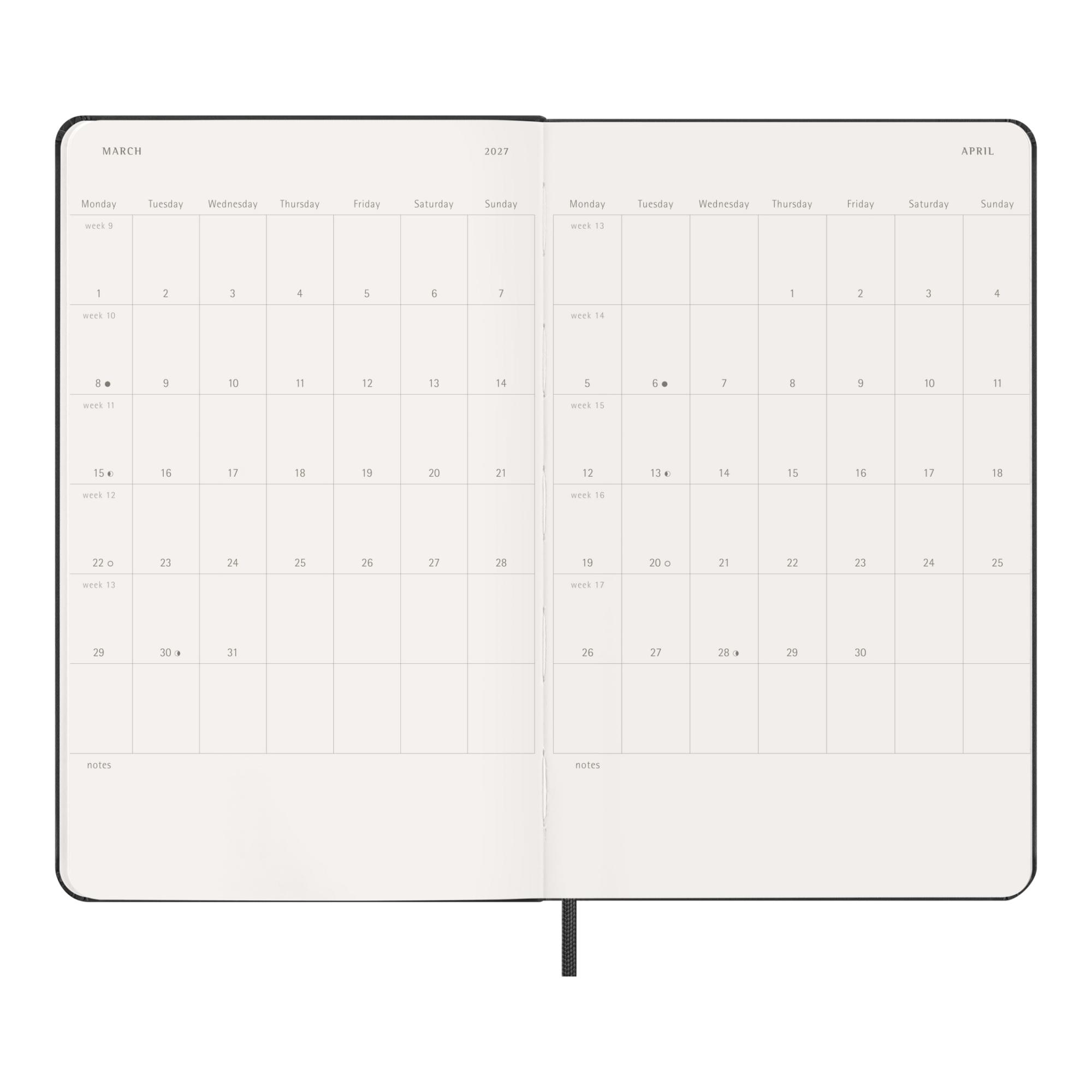 Agenda large 2027 semana vista tapa dura Moleskine negro en inglés Negro-5