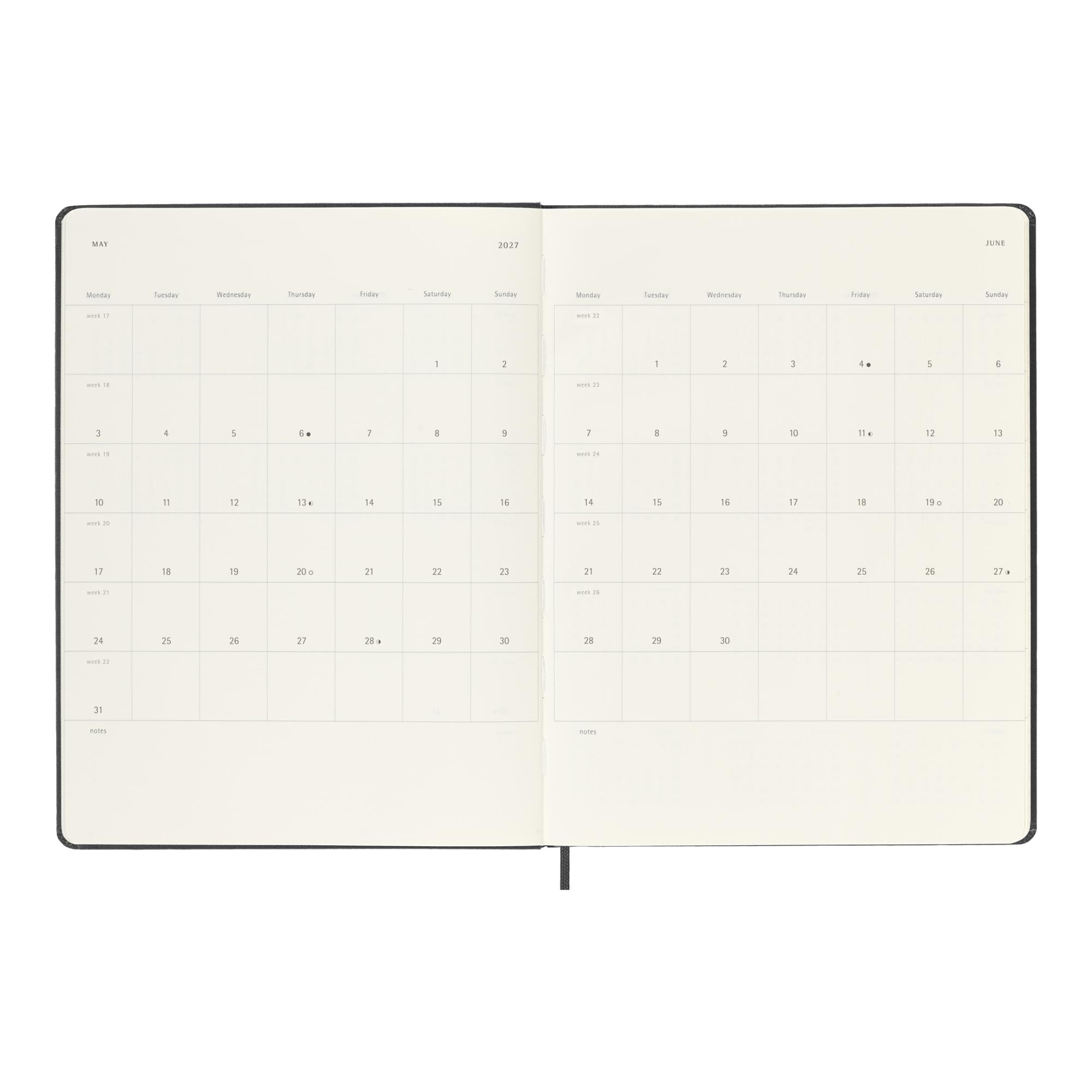 Agenda extralarge 2027 semana vista tapa dura Moleskine negro en inglés Negro-5