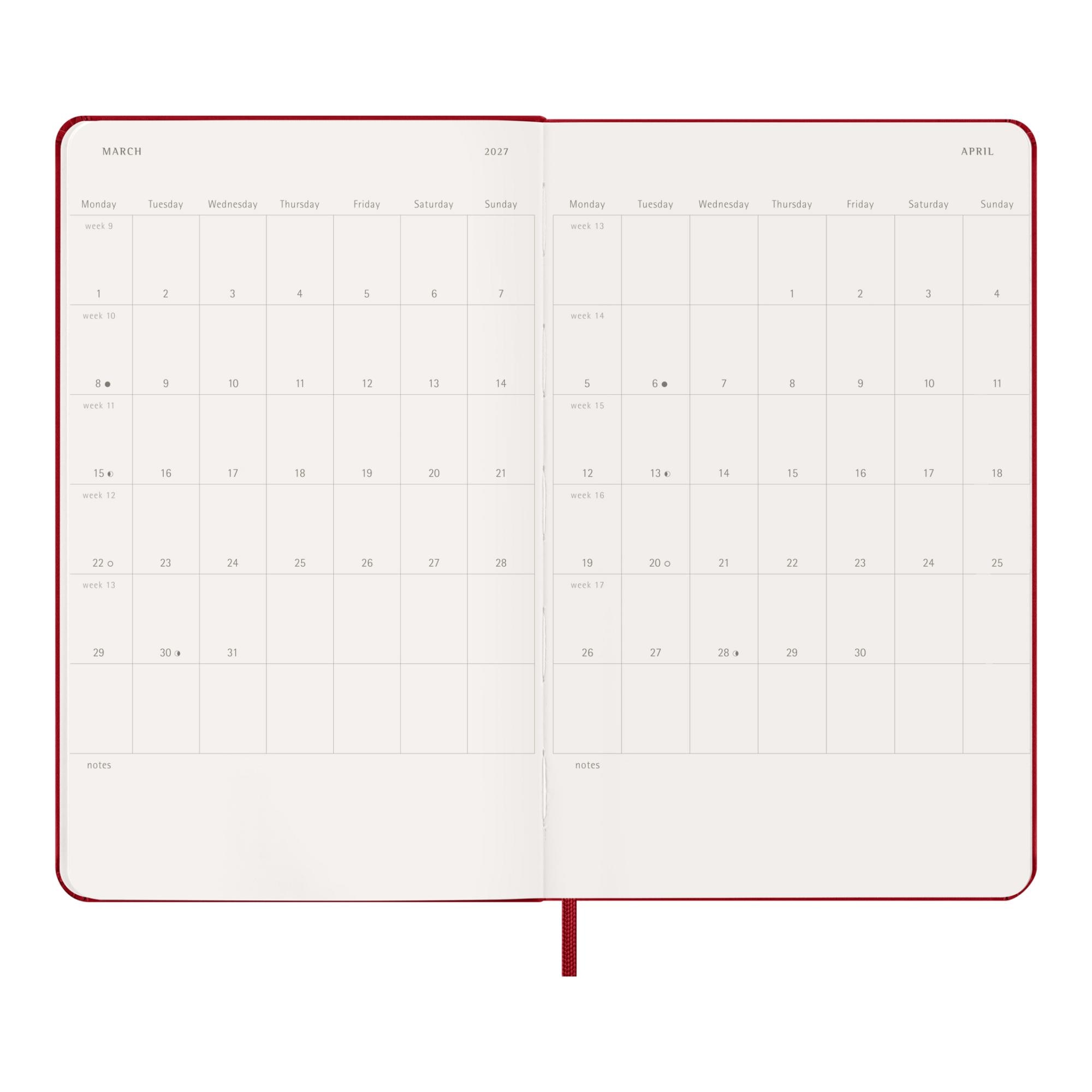 Imagen 5 de Agenda large 2027 semana vista tapa dura Moleskine rojo en inglés Rojo