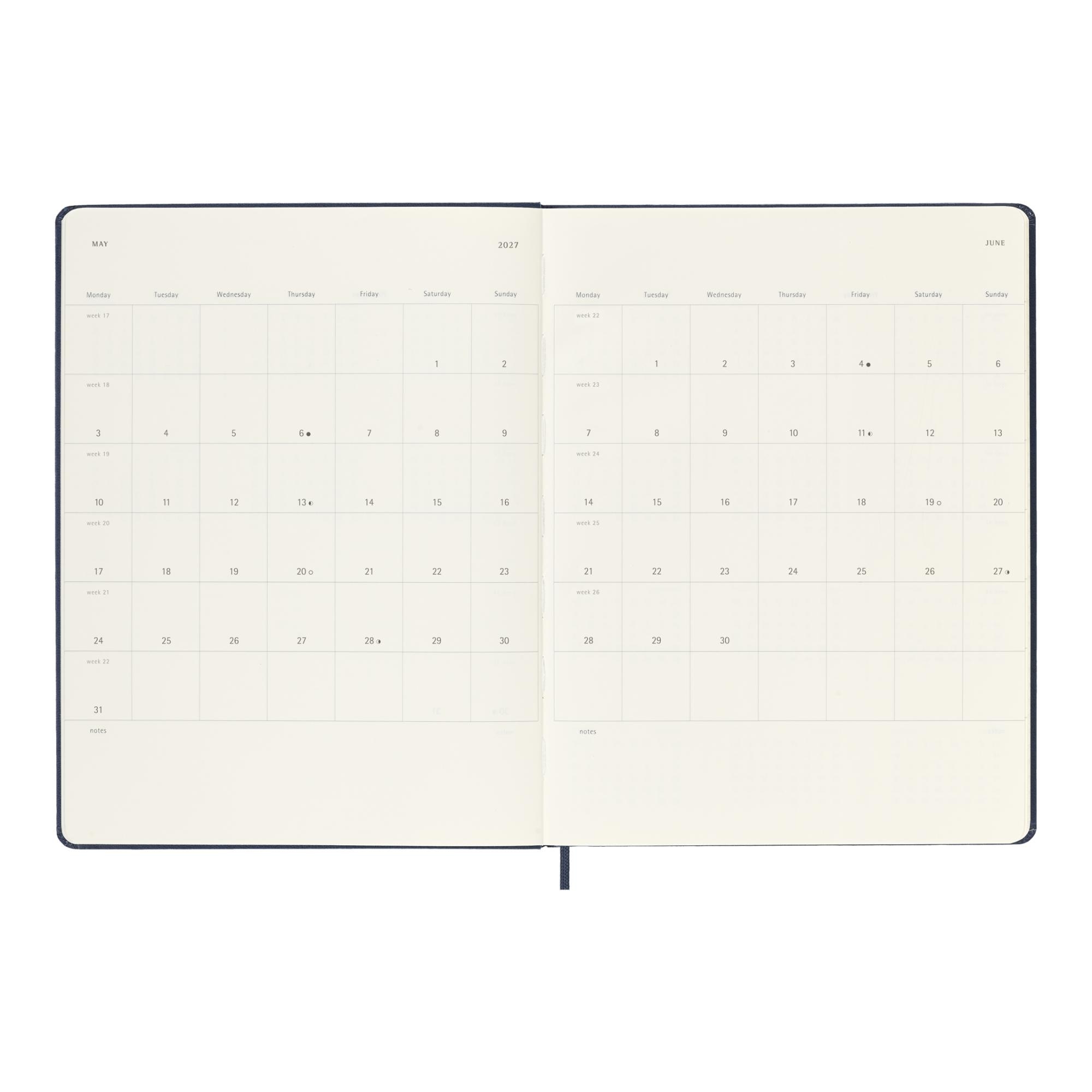 Agenda extralarge 2027 semana vista tapa dura Moleskine azul zafiro en inglés Azul-5
