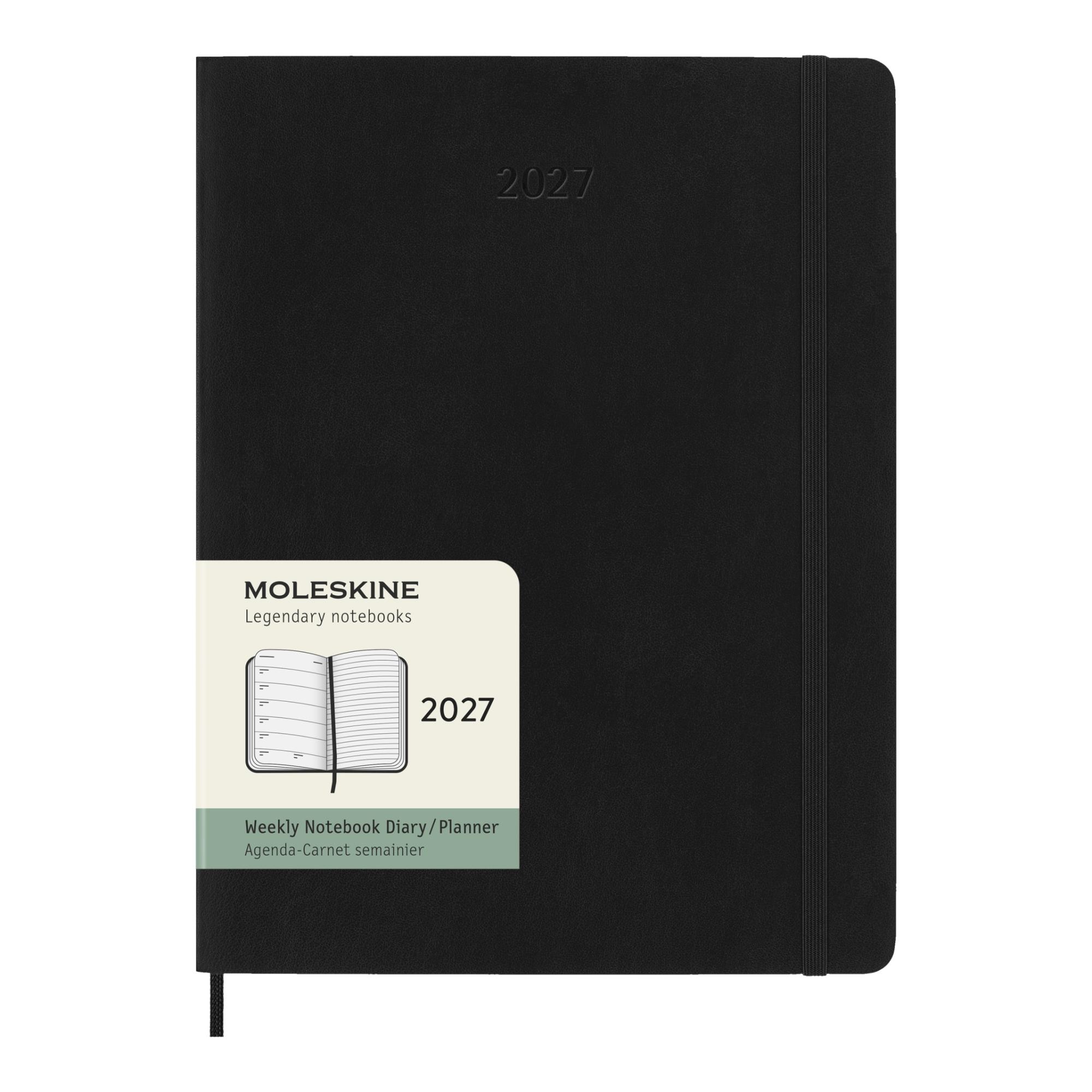 Agenda extralarge 2027 semana vista tapa blanda Moleskine negro en inglés Negro-1
