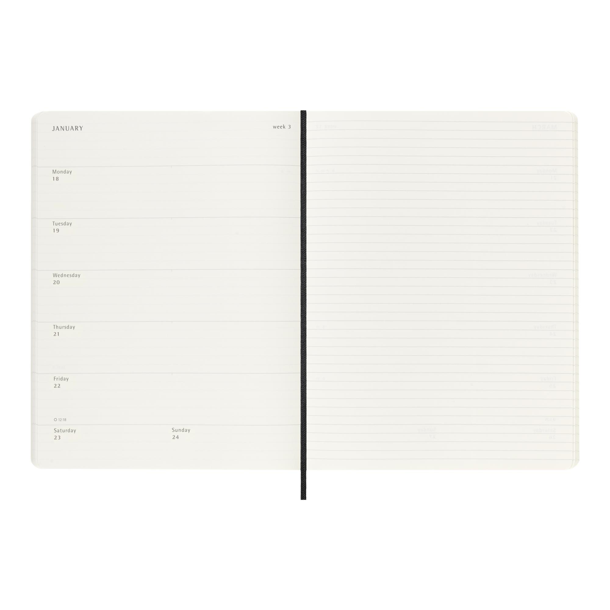 Agenda extralarge 2027 semana vista tapa blanda Moleskine negro en inglés Negro-4