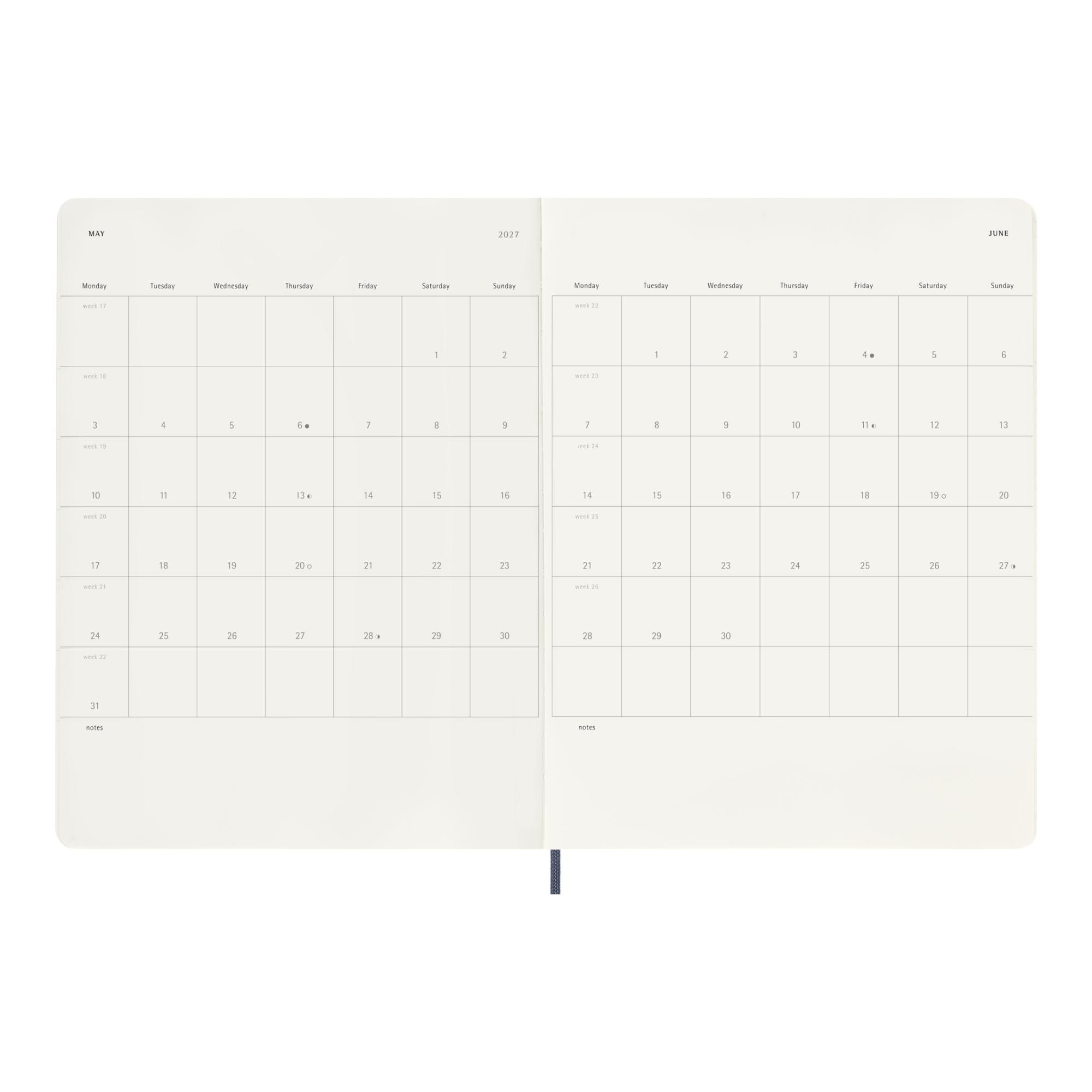 Agenda extralarge 2027 semana vista tapa blanda Moleskine azul zafiro en inglés Azul-5