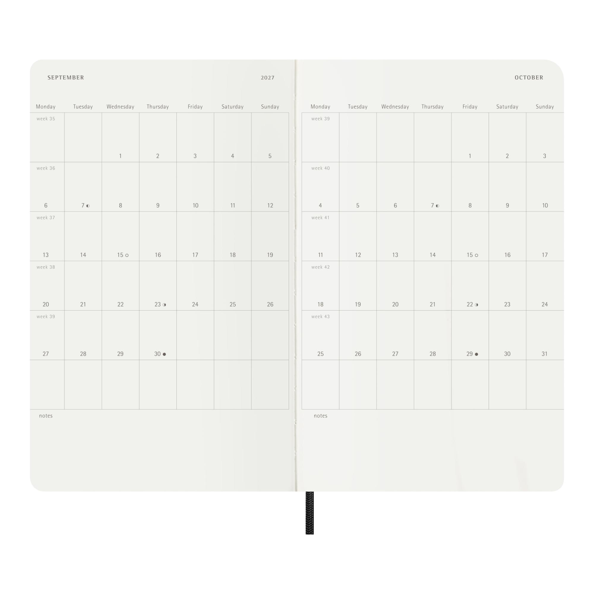 Agenda large 2027 semana vista horizontal tapa blanda Moleskine negro en inglés Negro-5