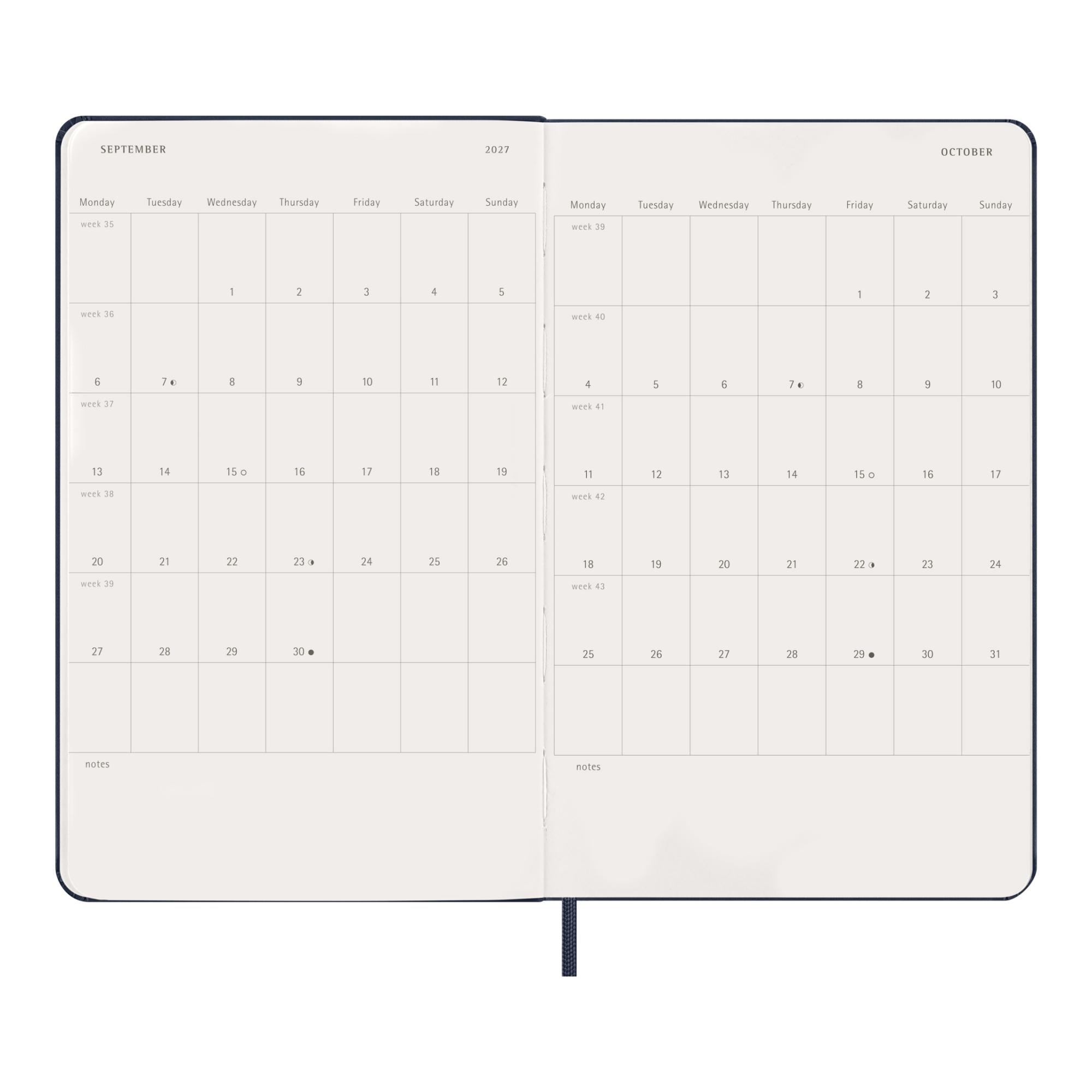 Imagen 5 de Agenda large 2027 día página tapa dura Moleskine azul zafiro en inglés Azul