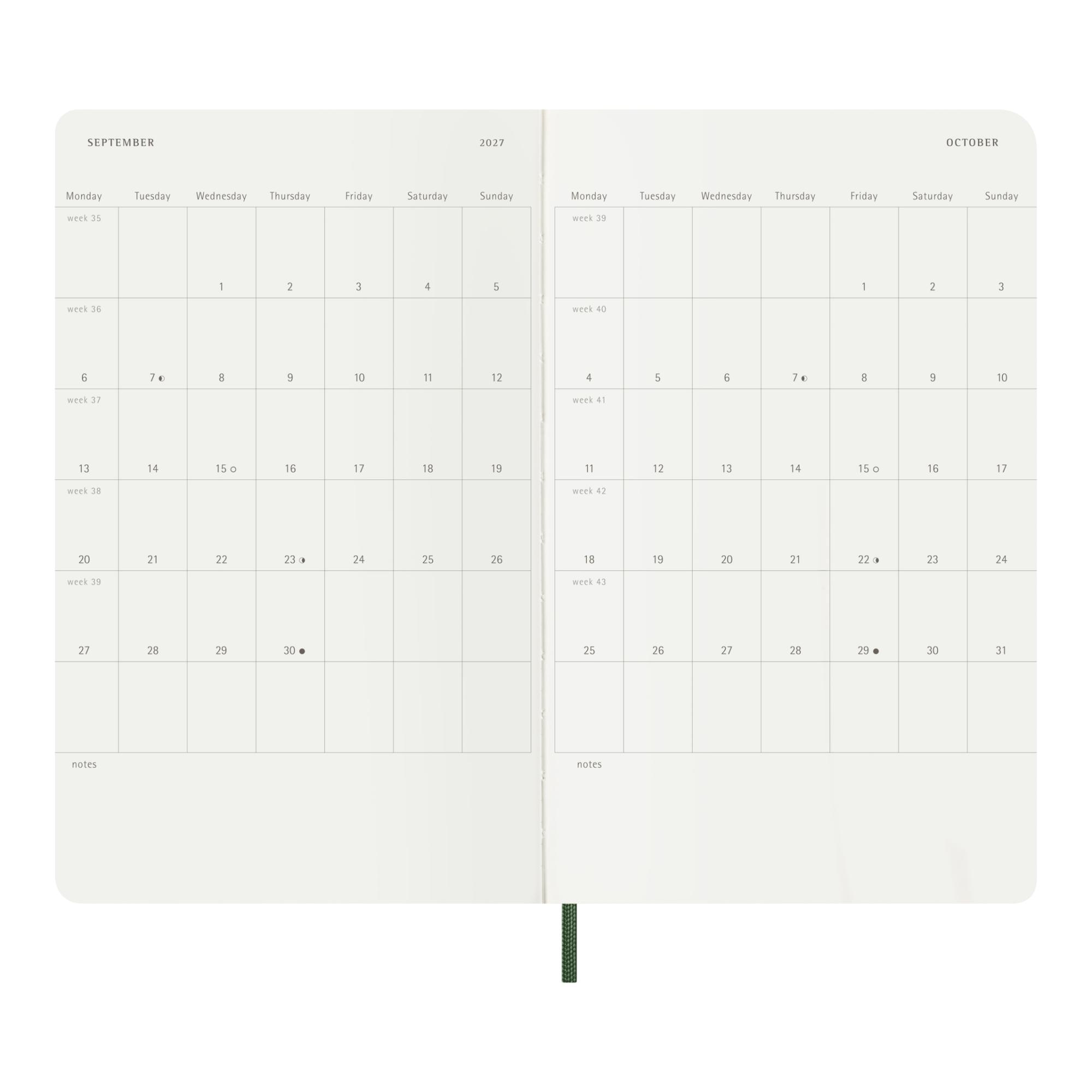 Agenda large 2027 día página tapa blanda Moleskine verde mirto en inglés Verde-5