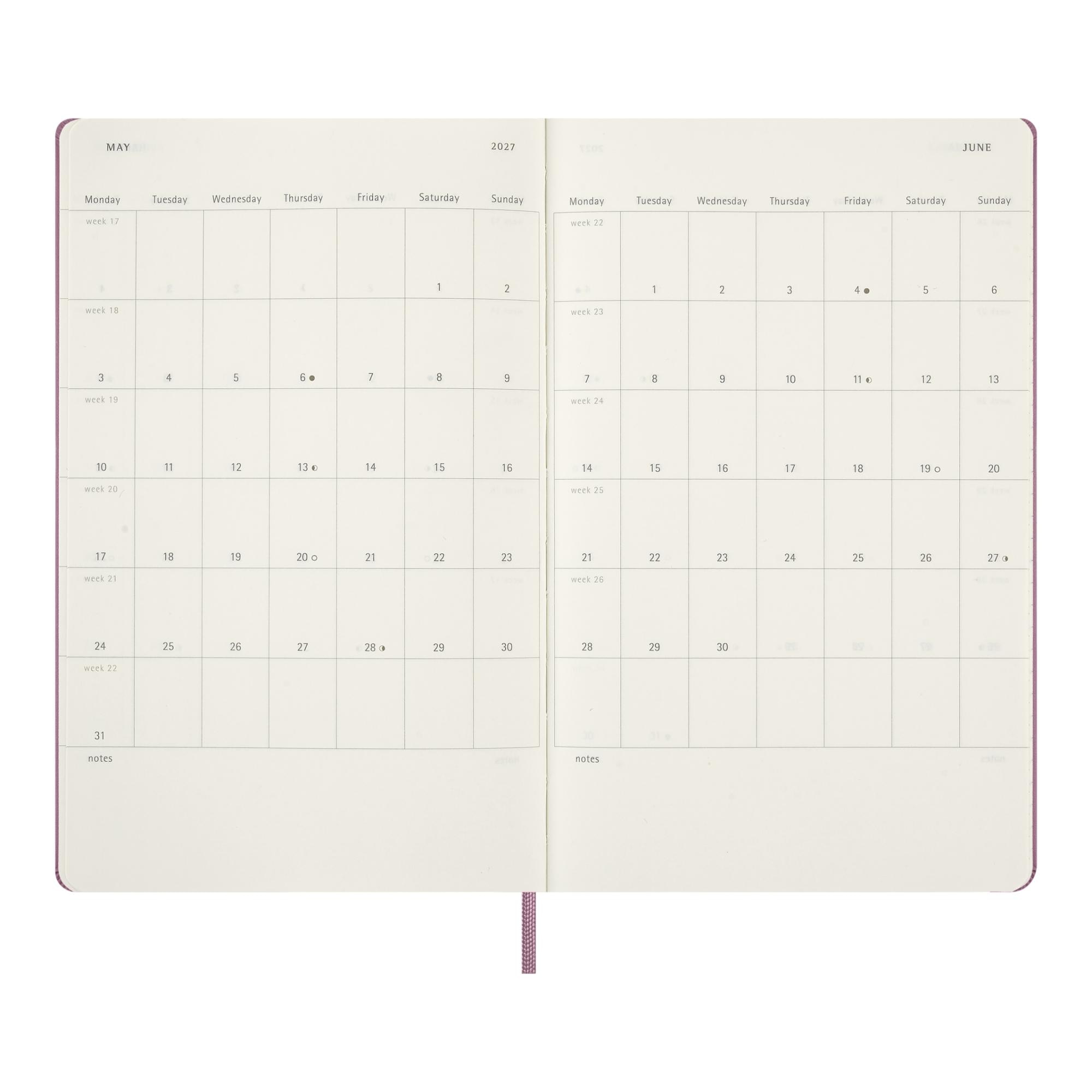 Agenda large 2027 día página tapa dura Moleskine rosa majestuoso en inglés Rosa-5