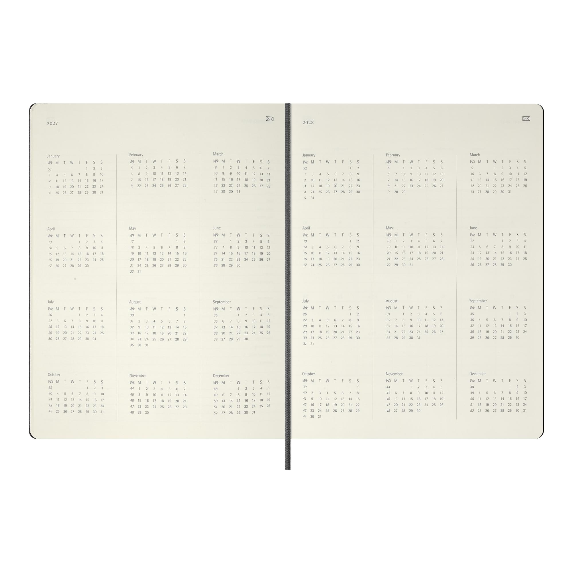 Agenda inteligente extragrande 2027 com visualização semanal, capa dura, Moleskine preta, em inglês Preto-3