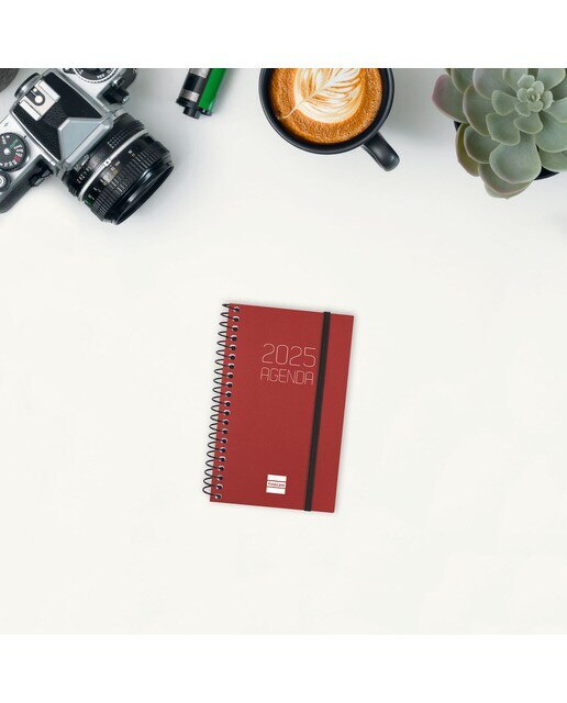 Agenda ano 2025 Espiral Basics Opaque E3-79x127 mm semana vista horizontal Finocam bourdeaux Bordeaux-2