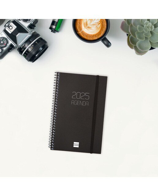 Agenda ano 2025 Espiral Basics Opaque E5-117x181 mm semana vista horizontal Finocam preto Preto-2