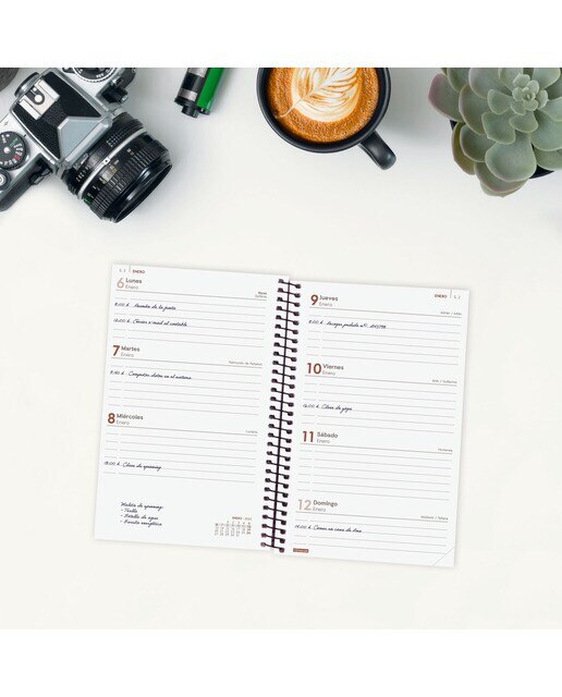 Agenda ano 2025 Espiral Basics Opaque E5-117x181 mm semana vista horizontal Finocam preto Preto-3