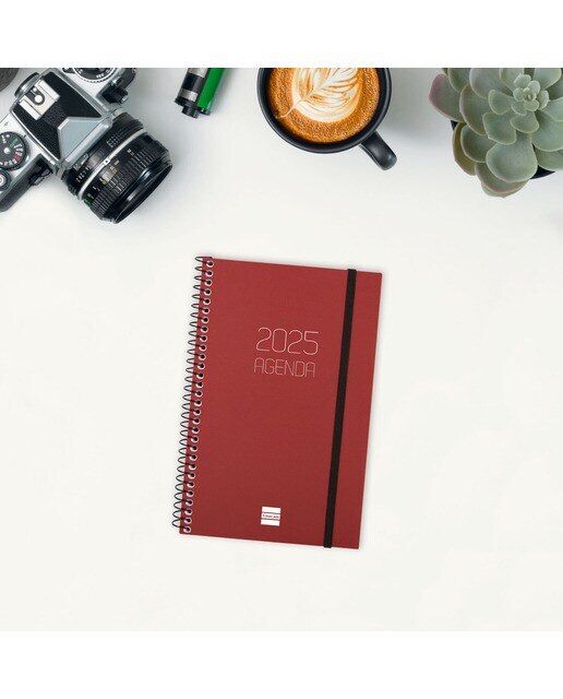 Agenda ano 2025 Espiral Basics Opaque E5-117x181 mm semana vista horizontal Finocam bourdeaux Bordeaux-2