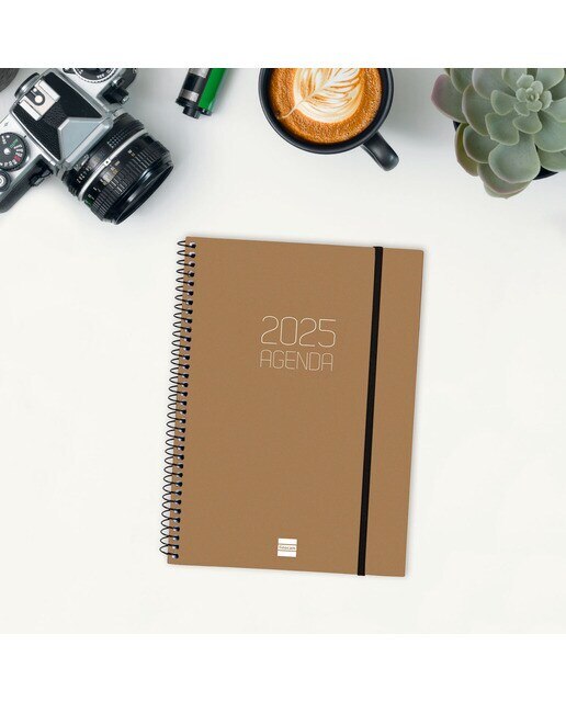 Agenda ano 2025 Espiral Basics Opaque E10-155x212 mm semana vista horizontal Finocam castanho Castanho-2
