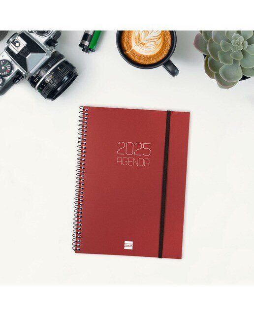 Agenda ano 2025 Espiral Basics Opaque E10-155x212 mm semana vista vertical Finocam bourdeaux Bordeaux-2