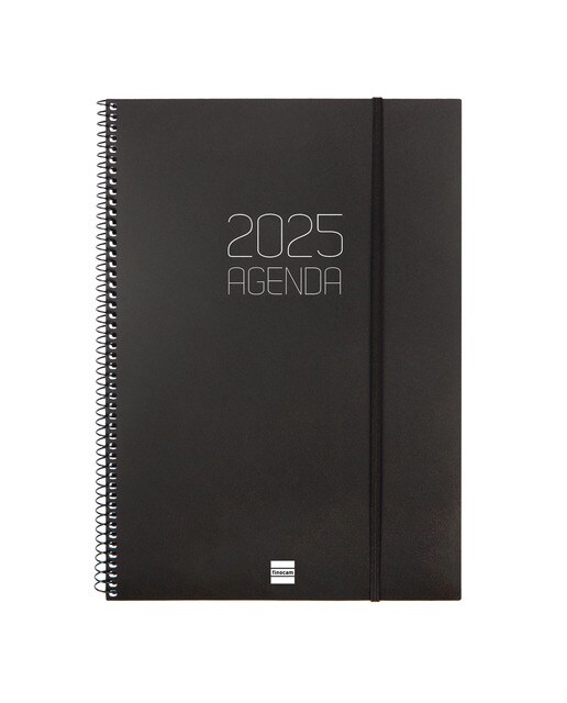 Agenda ano 2025 Espiral Basics Opaque E40-210x297 mm semana vista horizontal Finocam preto Preto-1
