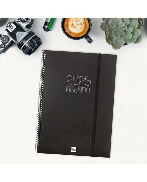 Agenda ano 2025 Espiral Basics Opaque E40-210x297 mm semana vista horizontal Finocam preto Preto-2