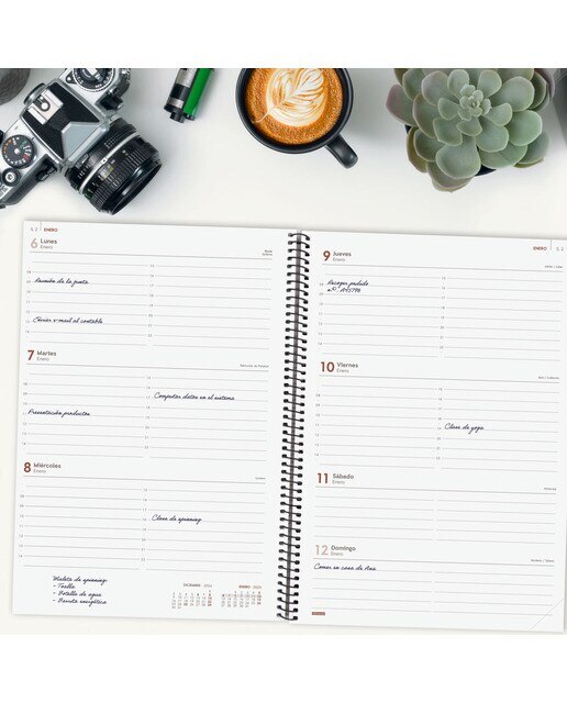 Agenda ano 2025 Espiral Basics Opaque E40-210x297 mm semana vista horizontal Finocam preto Preto-3