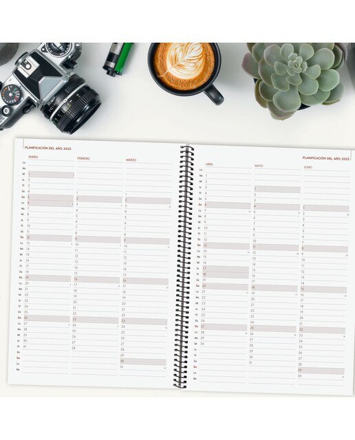 Agenda ano 2025 Espiral Basics Opaque E40-210x297 mm semana vista horizontal Finocam preto Preto-4