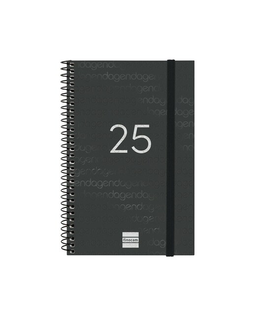Agenda ano 2025 Espiral Basics Year E5-117x181 mm semana vista horizontal Finocam preto Preto-1
