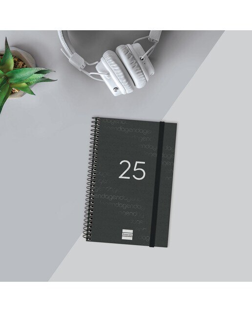Agenda ano 2025 Espiral Basics Year E5-117x181 mm semana vista horizontal Finocam preto Preto-2