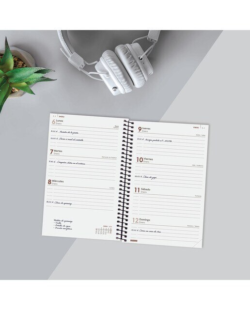 Agenda ano 2025 Espiral Basics Year E5-117x181 mm semana vista horizontal Finocam preto Preto-3