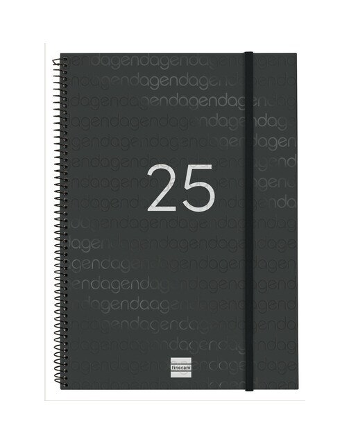 Agenda ano 2025 Espiral Basics Year E40-210x297 mm semana vista horizontal Finocam preto Preto-1