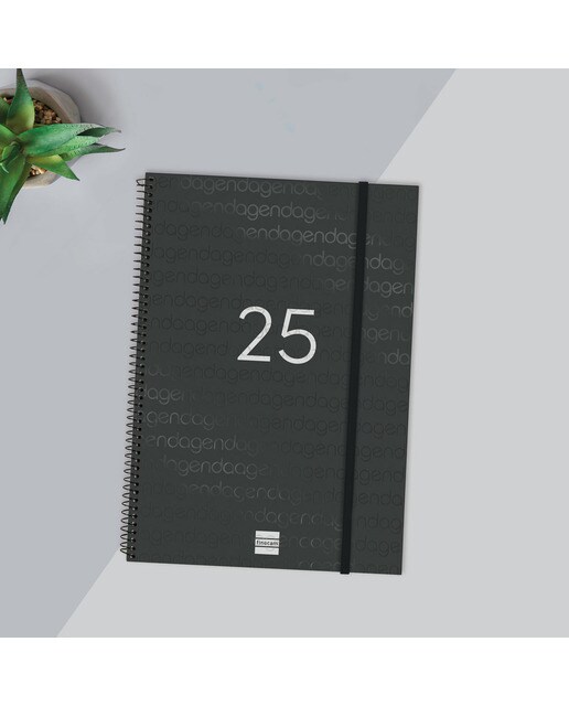 Agenda ano 2025 Espiral Basics Year E40-210x297 mm semana vista horizontal Finocam preto Preto-2