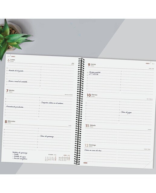Agenda ano 2025 Espiral Basics Year E40-210x297 mm semana vista horizontal Finocam preto Preto-3